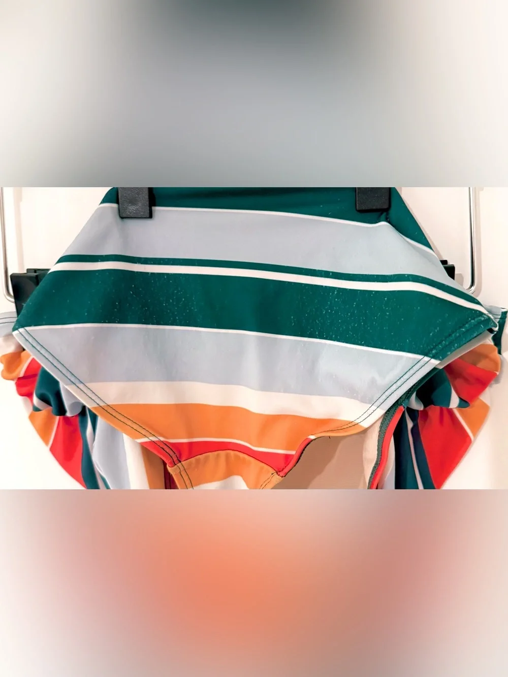 Nani Emerald Green V-Neck Bikini Set with Multi-Stripe Ultra High-Waist Bottoms